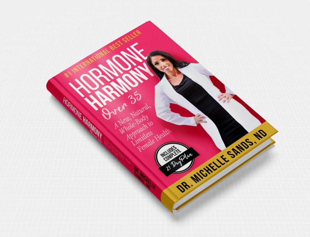 Mock up of Dr Michelle Sands Hormone Harmony book on an angle.
